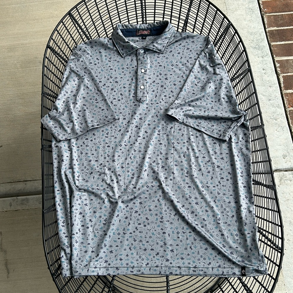 Ranch/Desert Theme Golf Polo with Pearl Snaps!! Like New XL